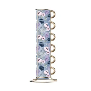 Un elegante juego de 6 tazas de espresso apiladas, con delicados motivos florales y detalles dorados, inspirado en la serie Bridgerton.